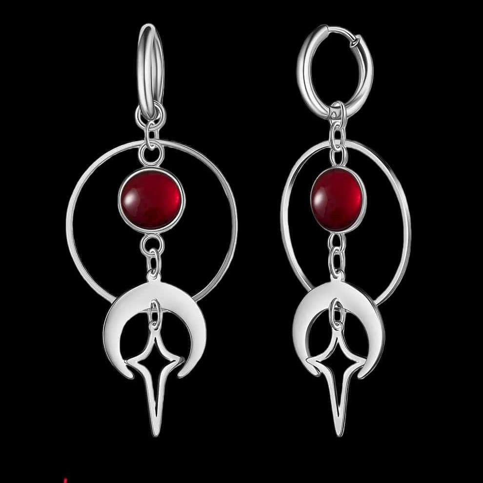 

Y2k Gothic Silver Color Moon Polar Star Red Glass Crystal Pendant Hoop Earrings for Women Halloween Dangle Earrings Jewelry Gift