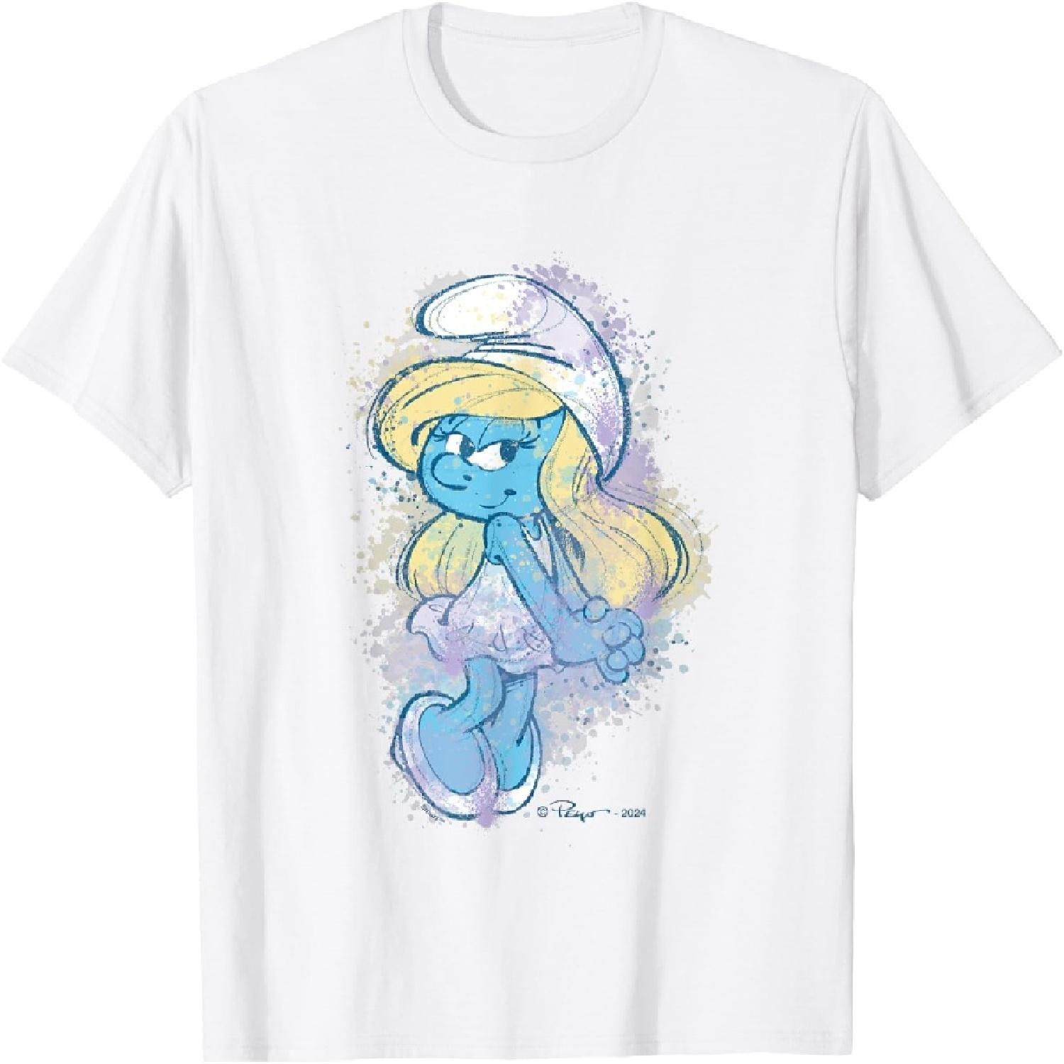 

The Smurfs Cute Smurfette Watercolor Portrait Distressed T-Shirt XXXXXL білий