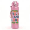 1PC Crazy Plant Lady Succulent Print 750ml Color Plastic Sports Water Bottle Leakproof Flip Straw Lid Suitable for Sports Office Home Use