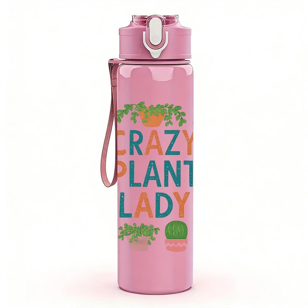 1PC Crazy Plant Lady Succulent Print 750ml Color Plastic Sports Water Bottle Leakproof Flip Straw Lid Suitable for Sports Office Home Use