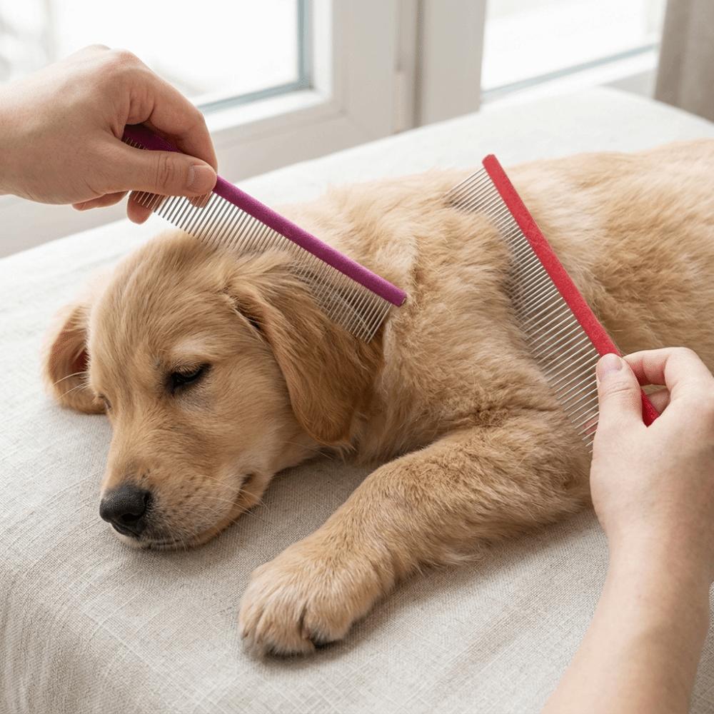 Non Slip Handle Pet Straight Comb Metal Cat Hair Comb Pet Detangling Comb  All Hair Lengths
