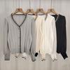 V-neck Patchwork Women's Short, Stylish, Thin Long-sleeved Top