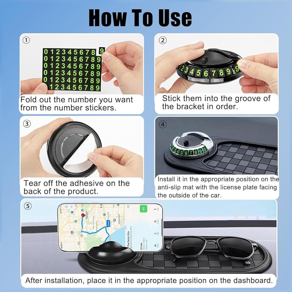 Multifunction Car Anti-Slip Mat, 2025 New Rotatable Anti Skid Car Dashboard Pad,Auto Phone Holder-Universal Non-Slip Car Mat, With Temporary Parking