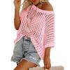 Top estivo sexy a maniche a cinque quarti con cut-out e traforato, pullover smock da spiaggia, maglione lavorato a maglia per donna