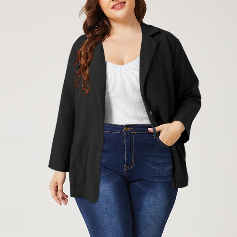 

Женский повседневный хлопковый пиджак с отложным воротником и рукавами 3/4 5XL чёрный