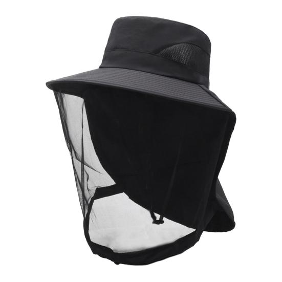 Venkovní klobouk s odnímatelným moskytiérovým šálovým designem, široký okraj, UV ochrana, horolezecký klobouk, voděodolná tkanina, skládací klobouk