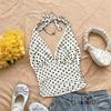 French retro polka dot neck top deep V-fold waist back lace-up pure desire Spice Girl short vest