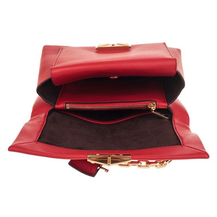 Michael Kors Cece Gold Buckle Flap Commuter Solid Color Chain Leather Crossbody Shoulder Bag Medium Women Bags Red 30S9G0EL2L-BRIGHT-RED