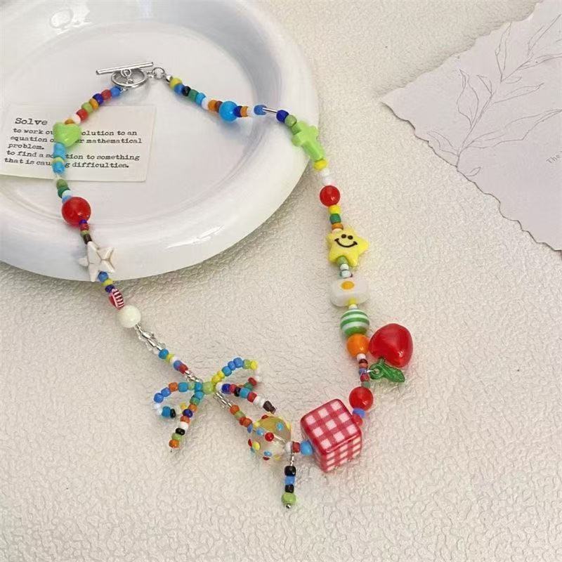 Dopamine colored flower necklace sweet temperament girlish wind collarbone chain niche ins wind versatile summer necklace