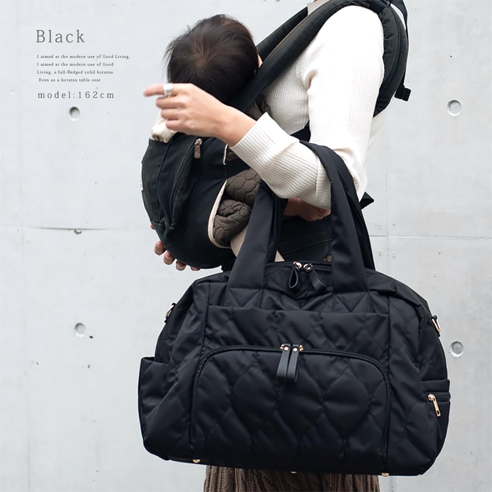 Gratante Mother's Bag, Stylish, Lightweight, Quilted Nylon Tote Bag, A4 Size, Padded Boston Bag, Large, Travel, Perfect for Moms and Dads, Abb-g0010