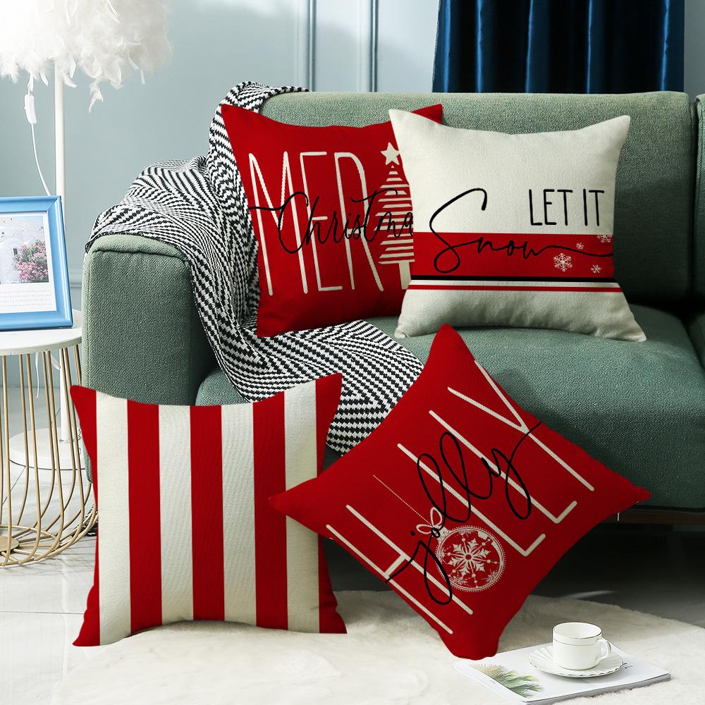 Christmas Pillowcase Pillowcase Christmas Tree Snowflake Element Letter Stripe Print Pillowcase Festive Atmosphere Cushion