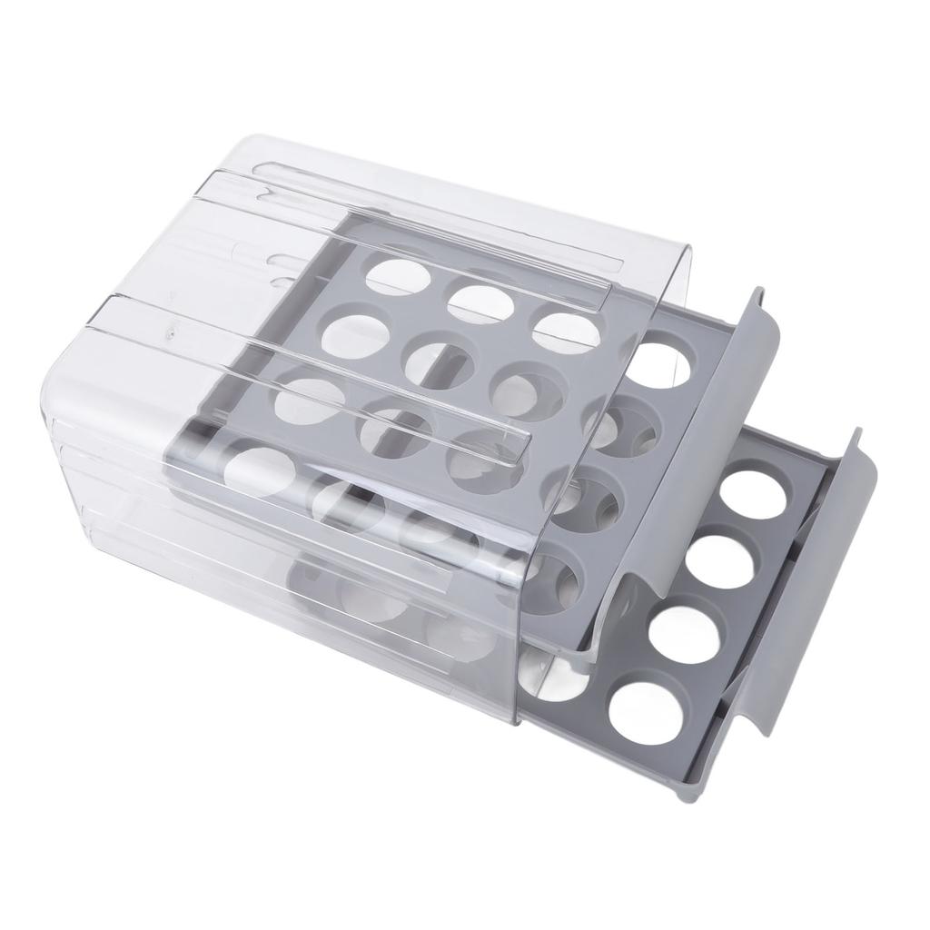 Egg Drawer Double Layer Transparent 32 Lattice Large Capacity Egg Storage Box for Refrigerator Grey