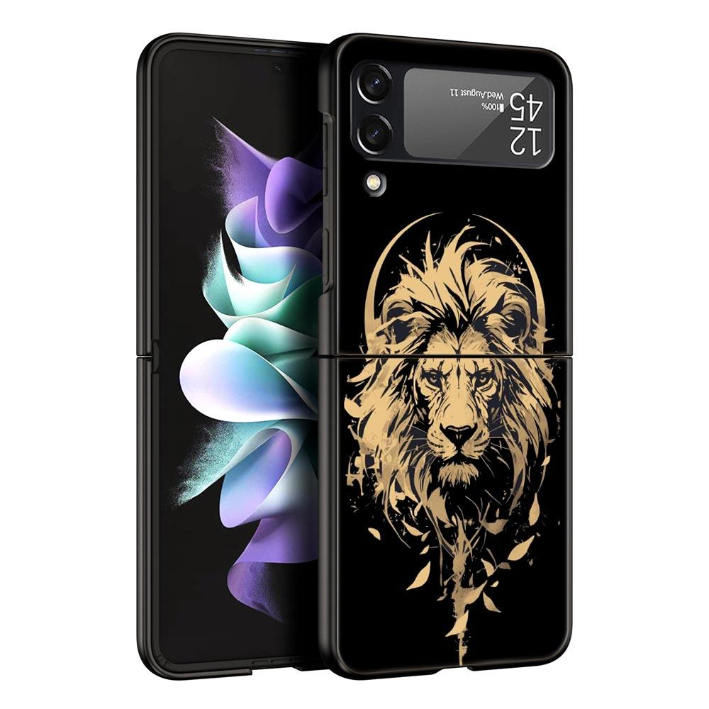 Concise Lion Pattern Phone Case For Samsung Galaxy Z Flip3 Flip4 Flip5 Case Shell For Z Flip 3 4 5 6 7 Hard Folding Cover