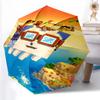 Printed Blocky Pixel Game Folding Umbrella,Outdoor,Leisure,And Travel Umbrella,Durable Umbrella Fabric,Birthday And Holiday Gift