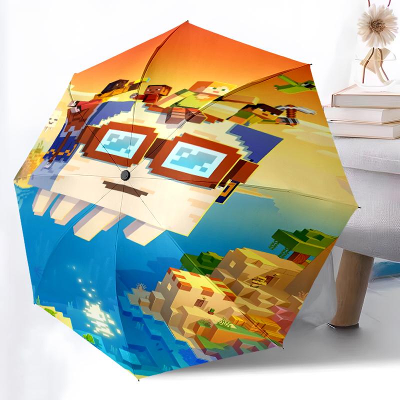 Printed Blocky Pixel Game Folding Umbrella,Outdoor,Leisure,And Travel Umbrella,Durable Umbrella Fabric,Birthday And Holiday Gift