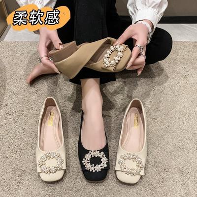 Sapatos Doudou moda primavera sapatos femininos rasos de salto baixo preto feminino novo bico quadrado boca rasa versátil