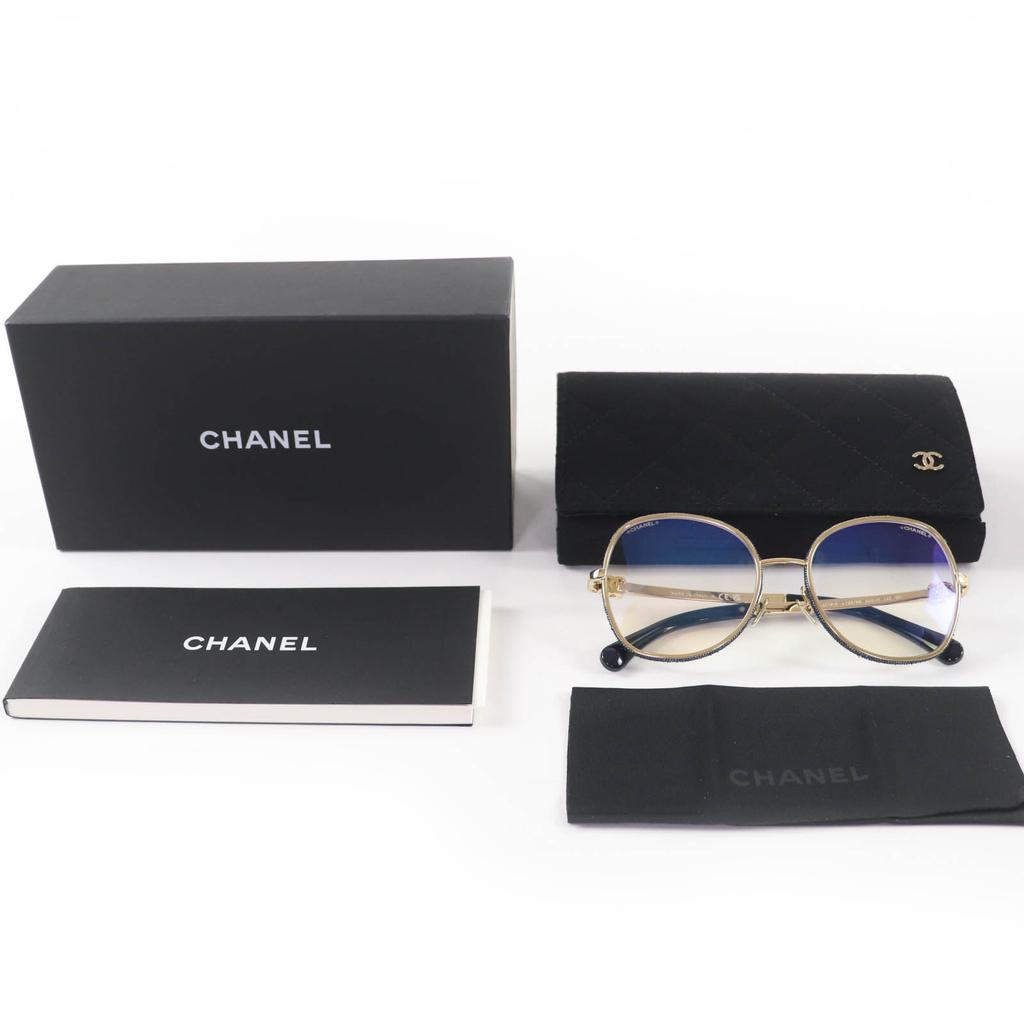 Gafas CHANEL Impecables Marca COCO Forma Redonda Denim dorado Mujer 2218-S Usado