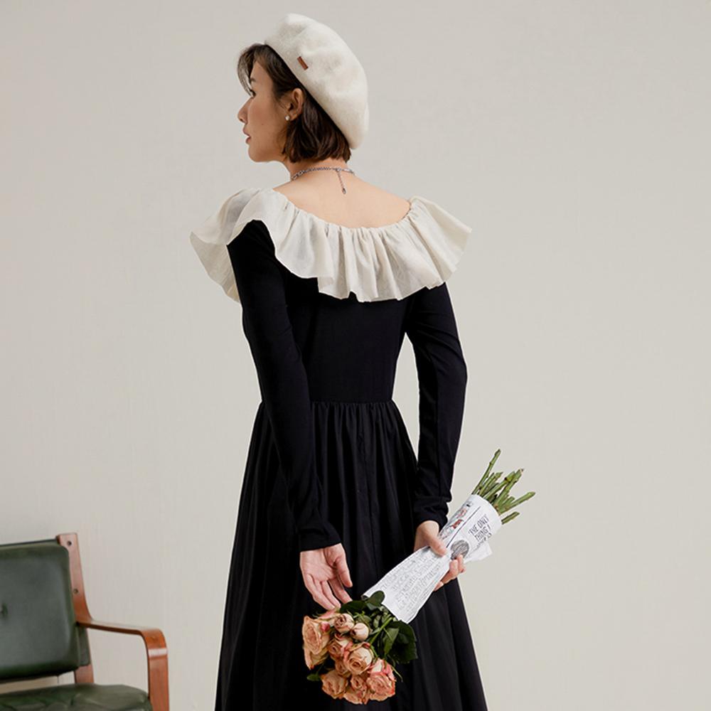 Laengsseon Ls_Stitched Ruffle Black Dress