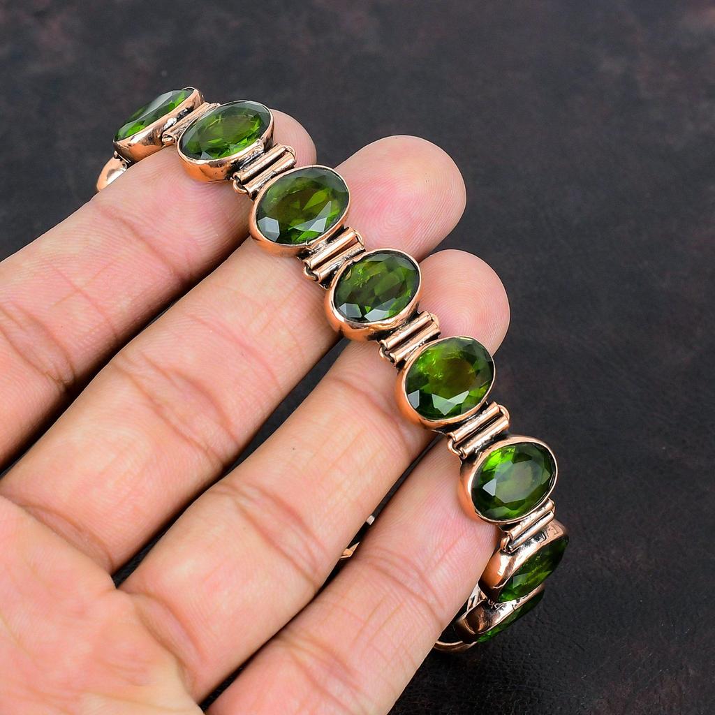 Facettiertes Peridot Armband Kupferarmband Verstellbares Kettenarmband Kupferschmuck Natursteinarmband Handgefertigtes Armband Geschenke für Sie