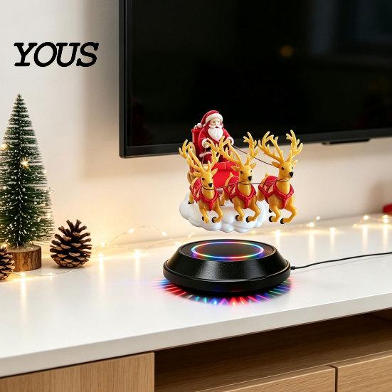 Decorative Santa Claus Sleigh Floating Sleigh, Magnetic Levitation Santa's Flying Ornament, Christmas Festive Ornament Display for Home, Office, Shelf
