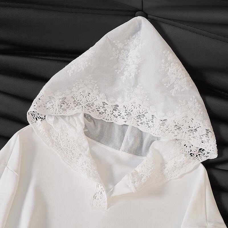 Women's Relaxed Fit Hooded Long Sleeve T-Shirt with Lace Patchwork