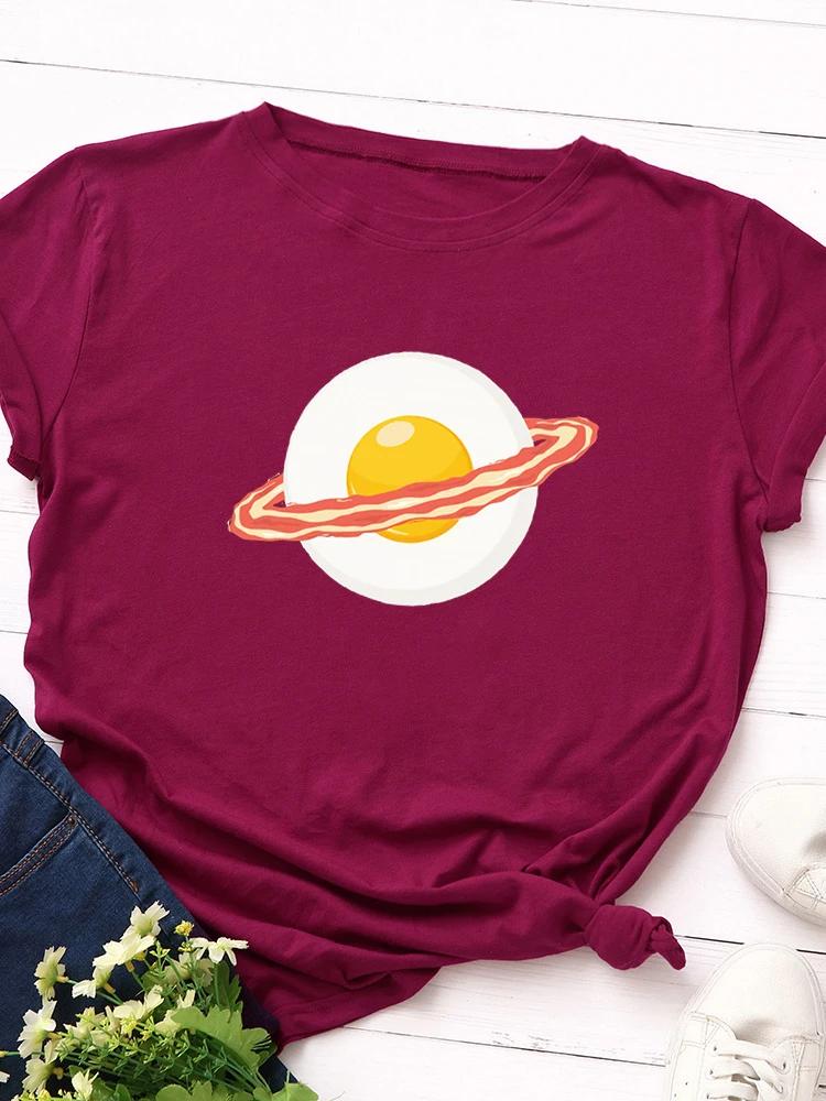 Poached Egg Planet Print Women T Shirt Short Sleeve O Neck Loose Women Tshirt Ladies Tee Shirt Tops Clothes Camisetas Mujer