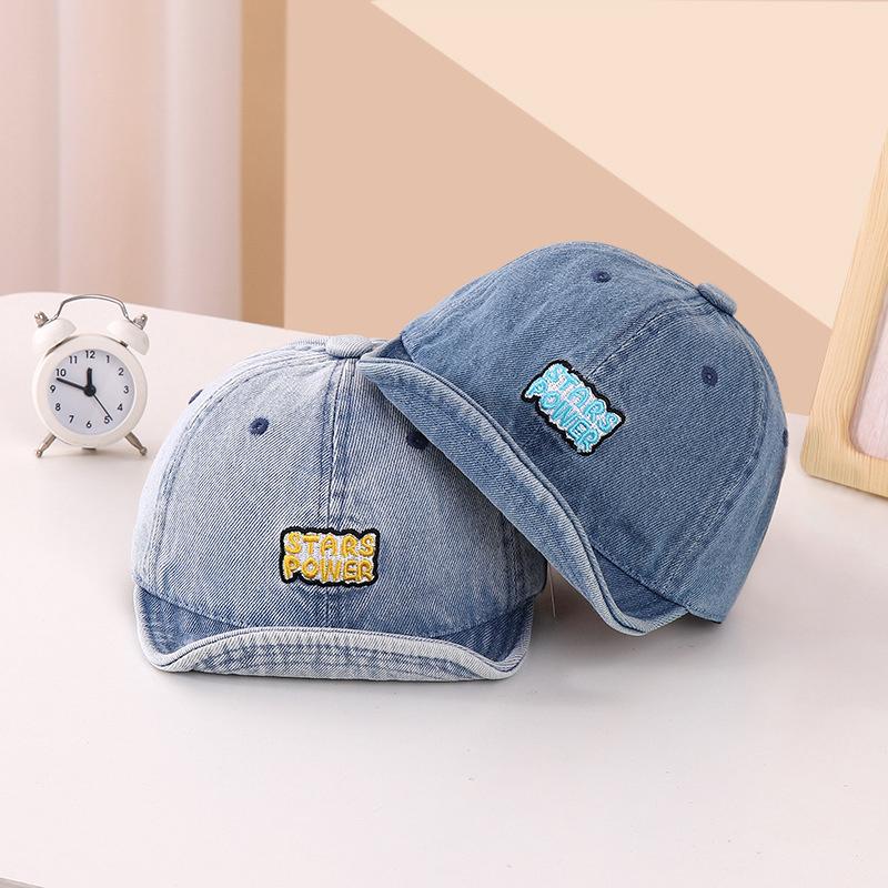 New Denim Letter Baby Baseball Caps Summer Vintage Soft Brim Outdoor Sun Hats For Baby Boy Casual Sports Kids Peaked Hats