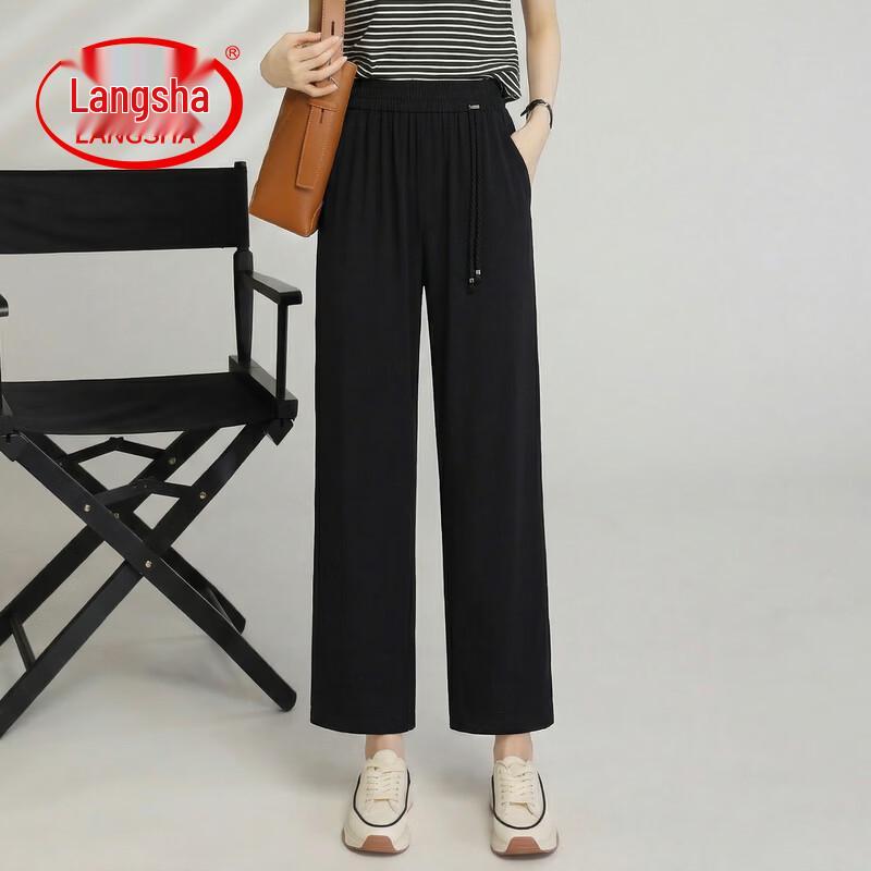 LangSha Women s Casual Loose High-Waist Cropped Pants XL