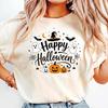 Happy Halloween Shirt, Ghost Pumpkin Witch Hat Graphic Tee, Spooky Season Fall T-Shirt