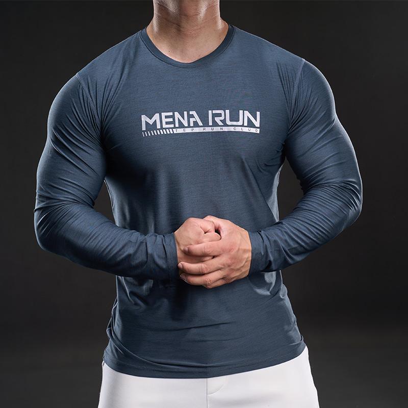 Ny hurtigtørkende is-silke langermet t-skjorte herre avslappet sport elastisk fitness utendørs t-skjorte topp