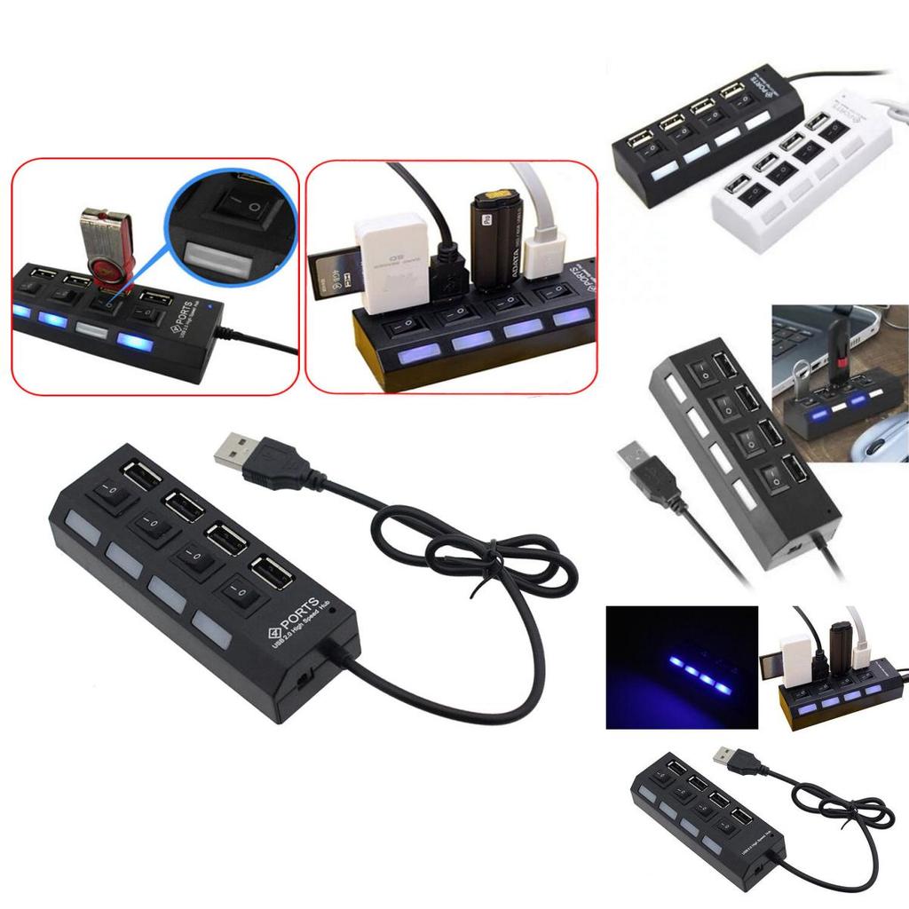 Hub USB 2.0 Noir à 4 Ports avec Fabrication de Qualité Supérieure et Design Intemporel