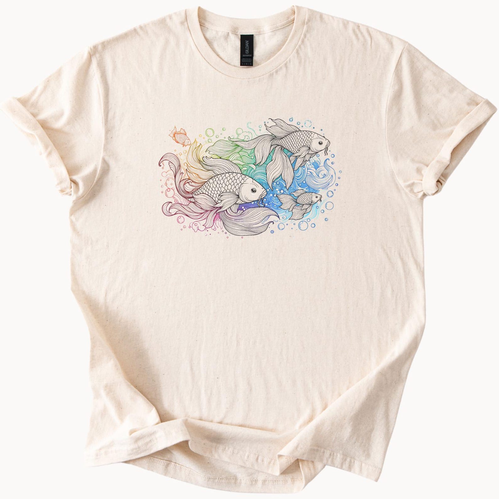Colorful Koi Fish Art Graphic Tee Watercolor Rainbow Fish T Shirt Artistic Ocean Animals Japanese Inspired Unique Shirt Cool Animal Design 140