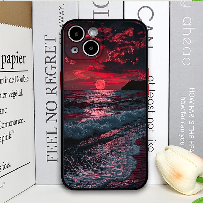 Creative Sunset Beach Wave Coconut Palm Landscape Phone Case for iPhone 17 16 Pro Max 15 14 13 12 11 Mini X 7 8 Plus Hard Cover