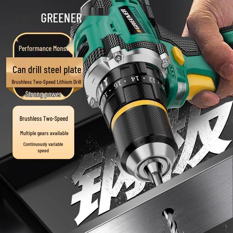 Compact Brushless Electric Hand Drill - Rechargeable Lithium, Multipurpose Impact Drill for Home and Wall Applications