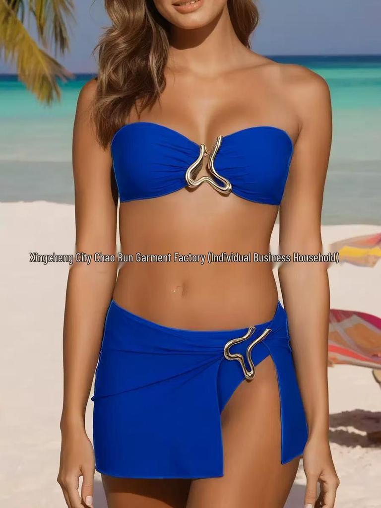 2025 Luxe Gold U-Shaped Bikini for Big Busts - European & American Sexy High-End Swimwear