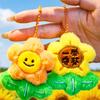 Keychain Soft Plush Sunflower Pendant with Smile Face Text Design Healing Shape Backpack Keys Bags Car Decoration
