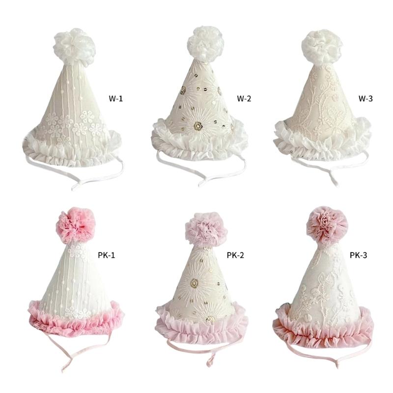Barnhatt Födelsedagshatt Fotorekvisita Koniska Mössor Hatt med Prästkrage av Tyll Födelsedagskalasartikel