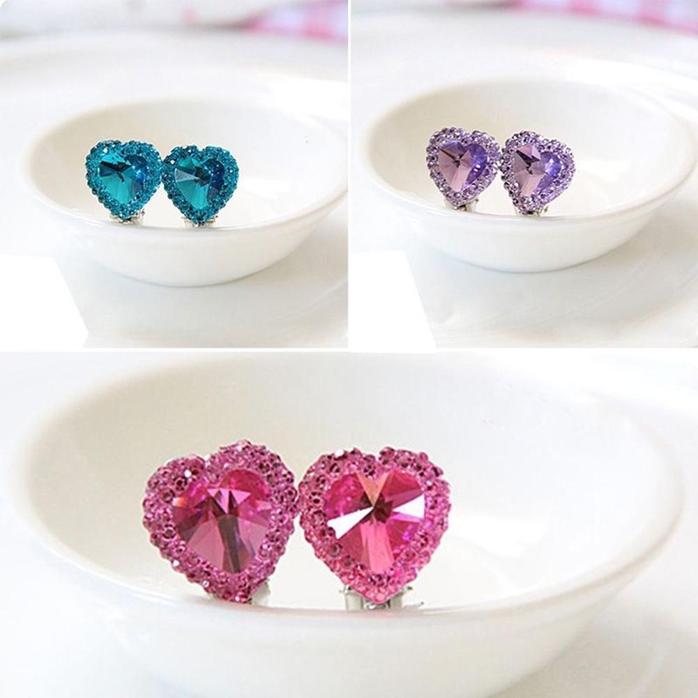 Heart Rhinestone Kids Girls Fashion Ear Clips Jewelry No Pierced Earrings Gift