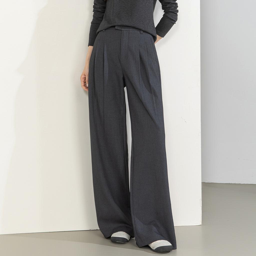 Xin Ge Wool Tr Drape Suit Wide-Leg Pants Women'S Autumn High Waist Double Pleated Design Loose And Thin Commuter Pants