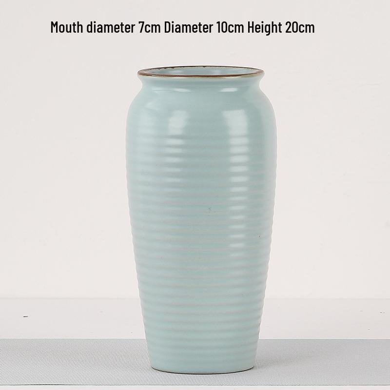 Elegant Celadon Vase: Classical Ru Kiln Ceramic for Hydroponic Flower Arrangements and Living Room Decor