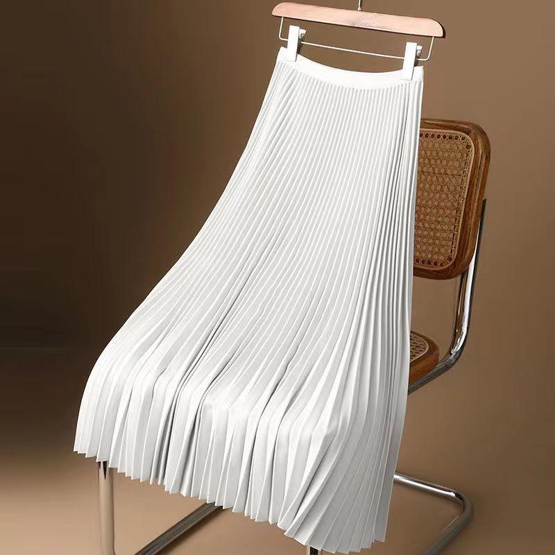 Cross-Border Satin Pleated A-Line Skirt - Summer 2026 High-Waisted Over-the-Knee Style