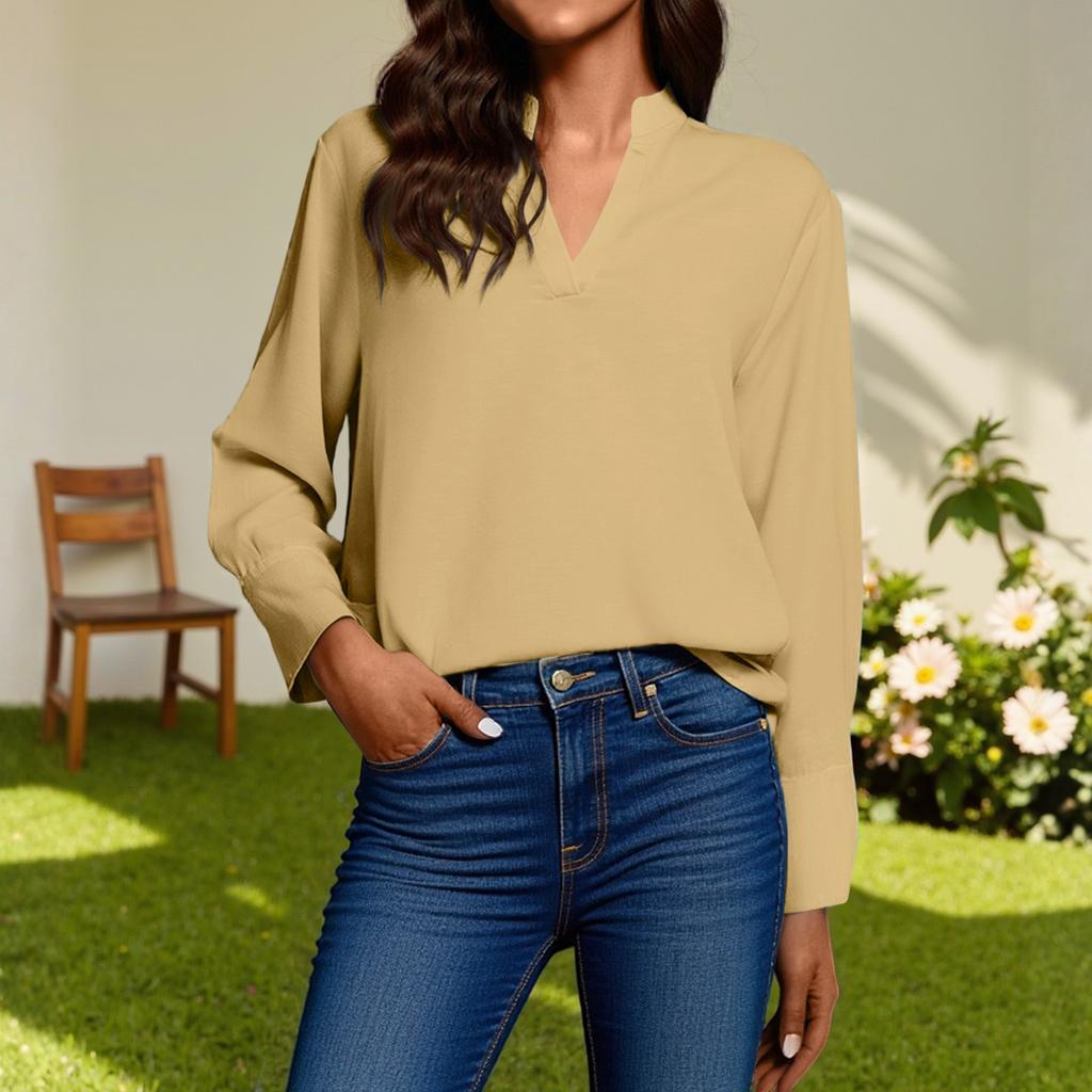 Women's Fashion Casual V-Neck  Shirt Long Sleeve Top