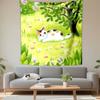 Cute Calico Cat In Flower Meadow Patterned Tapestry Decorative Wall Hanging, Home Bedroom Living Room Decor