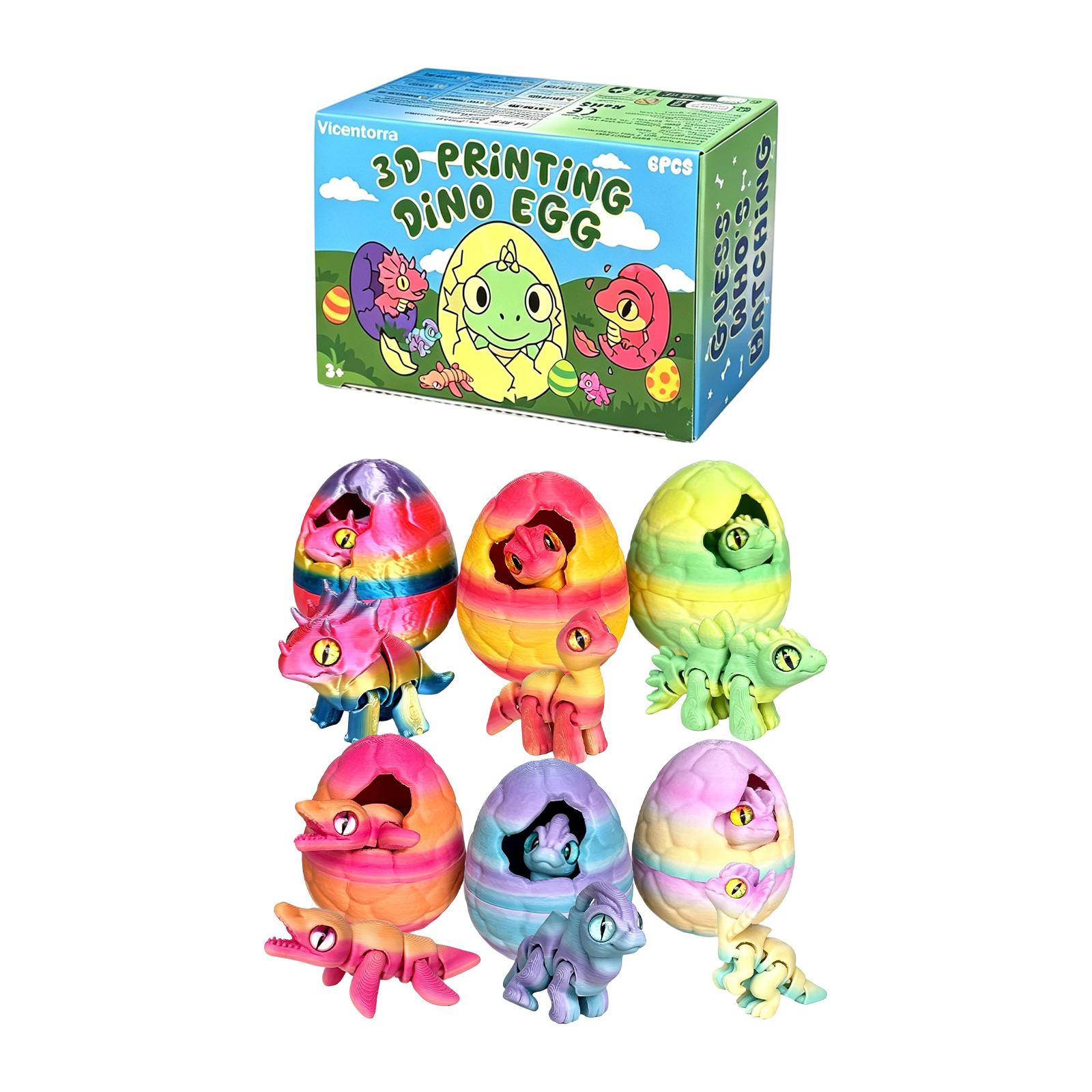 6 Pack 3D Printed Dinosaur Egg Toys, Stress Toy Set for Kids One Size