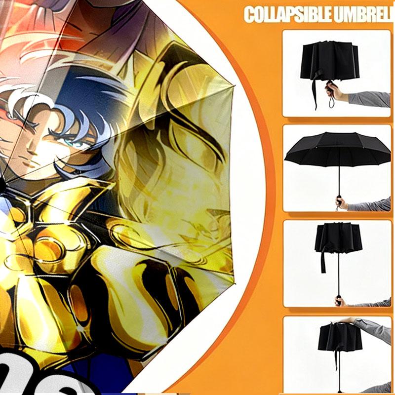 Custom Name Personalized Saint Seiya Print Umbrella, Auto Open Close, 8‑Rib Sturdy Frame, Commute Camping Hiking Use, Birthday Gift