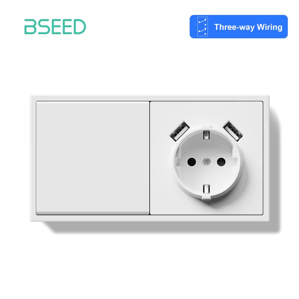 BSEEDInterruptores de Luz Mecânicos de 1 Tecla Botões Grandes 2/3 Vias Para Escadas Mais Tomadas de Energia UE Tomadas de Carregamento USBC Estrutura de Plástico