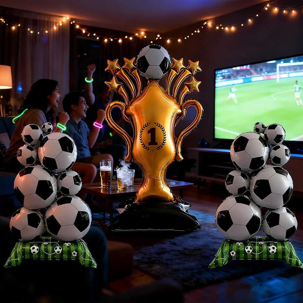 3-Pack Sports Celebration Mylar Balloons, Creative Standing Football & Golden Trophy Foil Balloon Bundle, High-Quality Metallic
