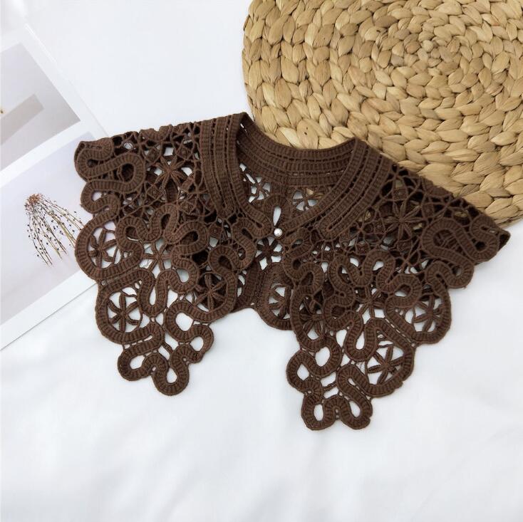 Vintage Shawl O-Neck Doll Fake Collar Shirt Women Hollow Crochet Lace False Collar Detachable Woman Half Shirt Faux  Col