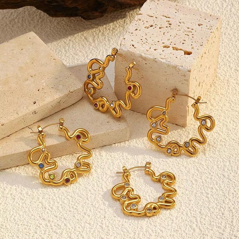 Fashion Irregular Geometric Line Hoop Earrings Stainless Steel Colorful Earrings Suitable For Woman Daily Wear Party Gifts