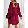 Women's Fashion Spring Fall Solid Color Print Long Sleeve Square Collar Loose Waistline Casual Dresses